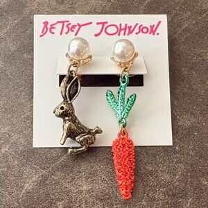 Betsey Johnson Pearl Drop Rabbit and Carrot Earrings